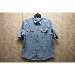 Wrangler Button Up Shirt Mens Large Blue Light Wash Short Sleeve Collared Casual